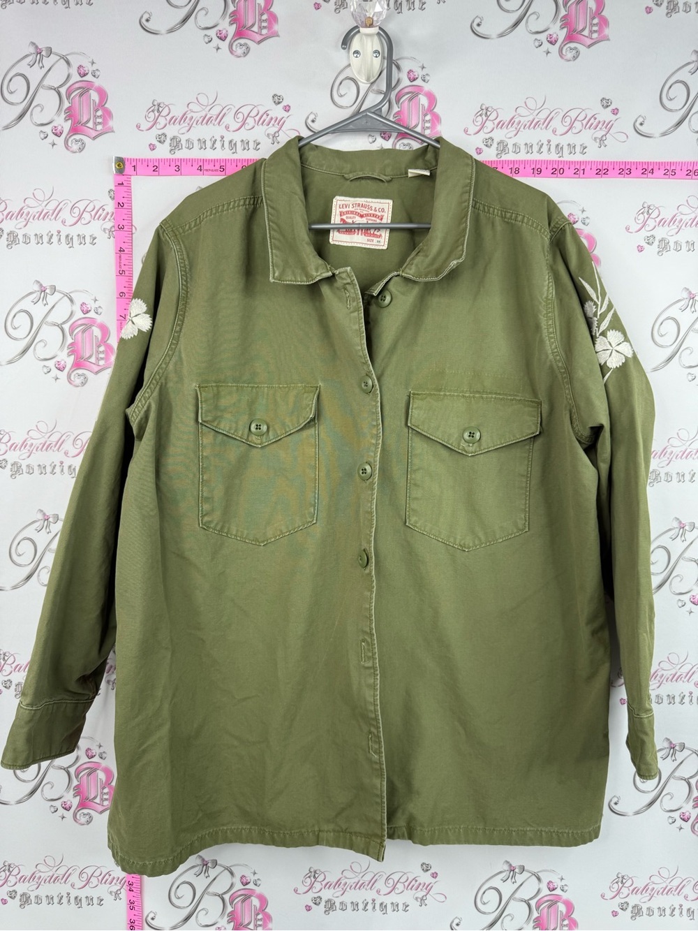 Levi's jacket button up Olive Green Utility Jacket with Embroidered Sleeves